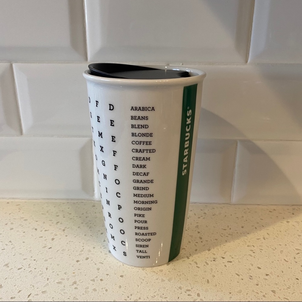 Starbucks Ceramic Word Search Travel Mug